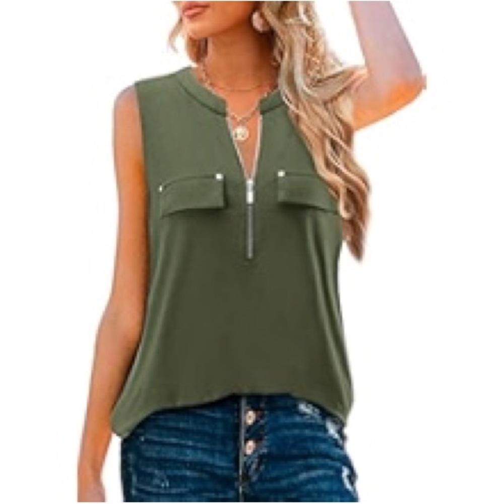 Stylish Olive Sleeveless Blouse